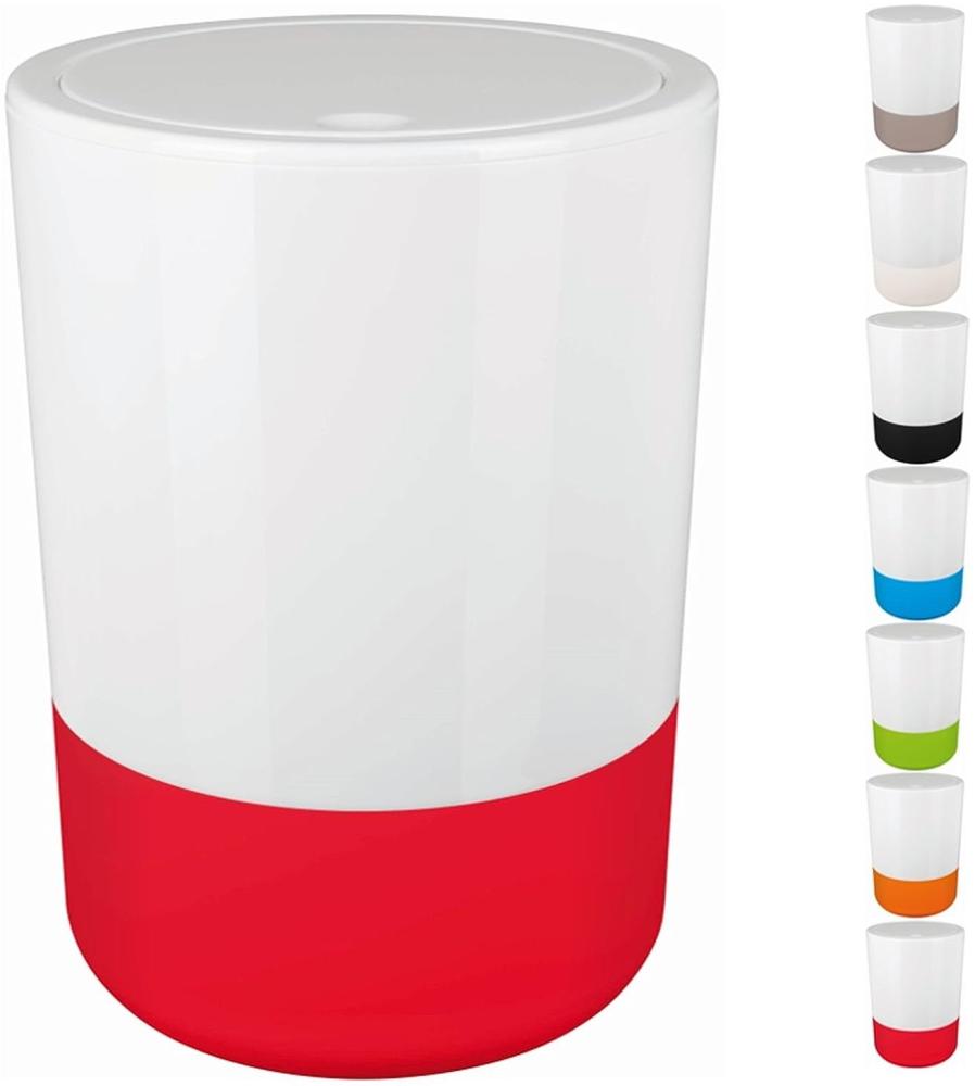 Spirella Design Kosmetikeimer "Moji" Bad Treteimer Schwingdeckeleimer Abfallbehälter mit Schwingdeckel 5 Liter mit Silikonboden Weiß/Rot Bild 1