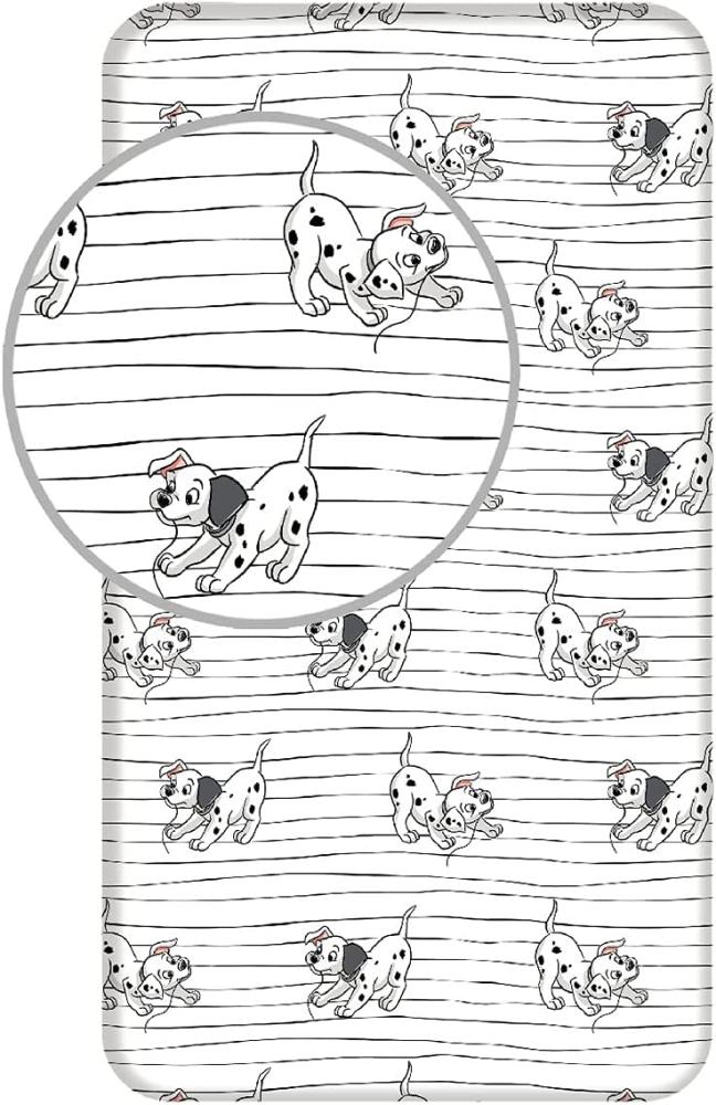 Disney 101 Dalmatiner Spannbettlaken Betttuch Hunde, weiß mit schwarzen Streifen 90x200+25 cm 100% Baumwolle Bild 1