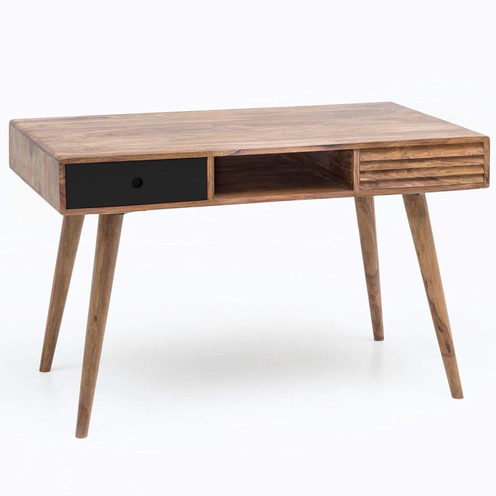 KADIMA DESIGN Schreibtisch SAVIO - Schreibtisch im Retro-Stil aus hochwertigem Massivholz mit Stauraum und Schubladen. Farbe: Schwarz Bild 1
