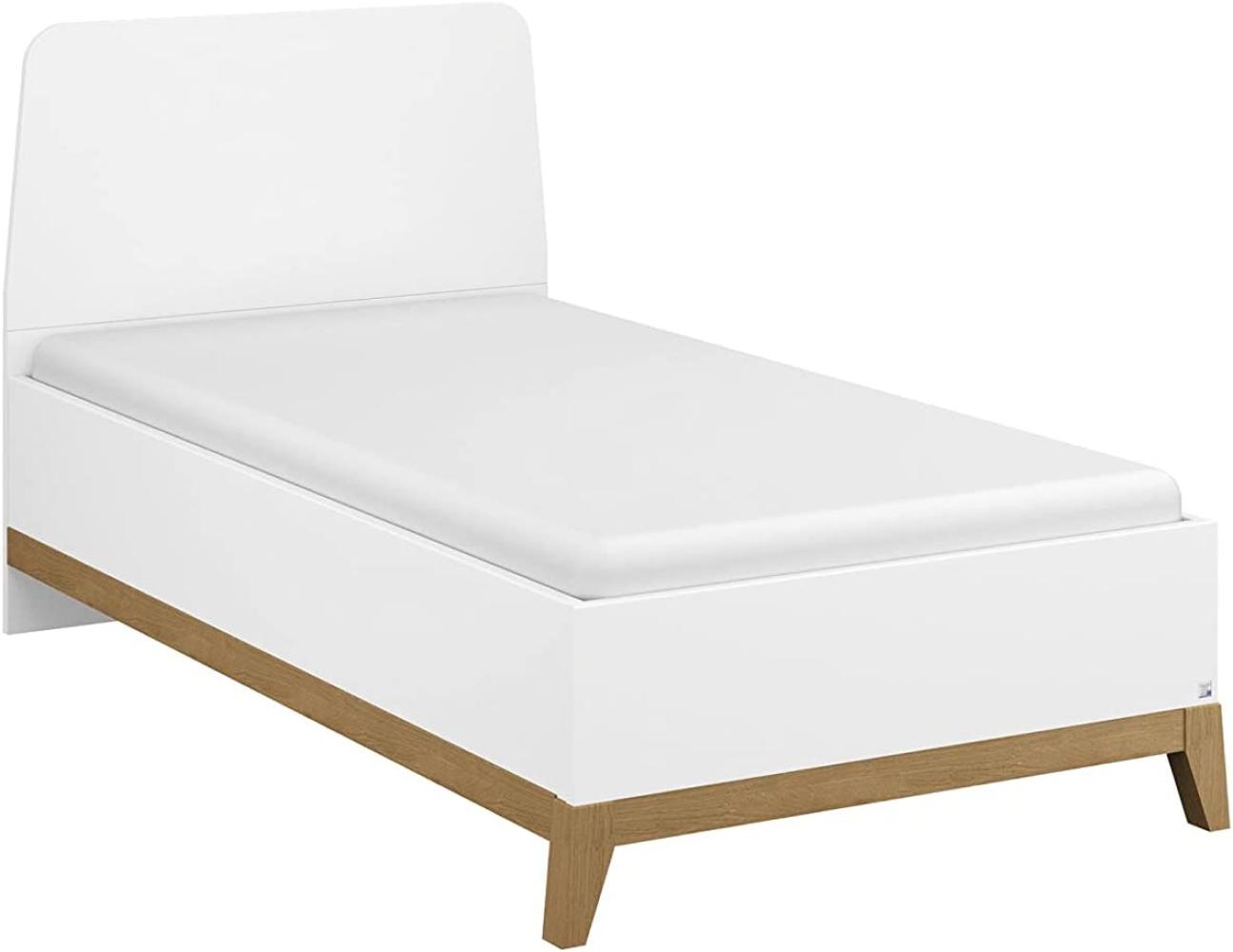 Rauch Möbel Carlsson Bett Einzelbett Futonbett in weiß, Absetzungen/Füße Eiche massiv, Liegefläche 90x200 cm, Gesamtmaße BxHxT 99x97x207 cm Bild 1