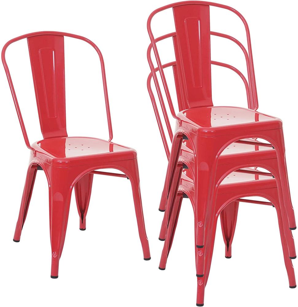4er-Set Stuhl HWC-A73, Bistrostuhl Stapelstuhl, Metall Industriedesign stapelbar ~ rot Bild 1