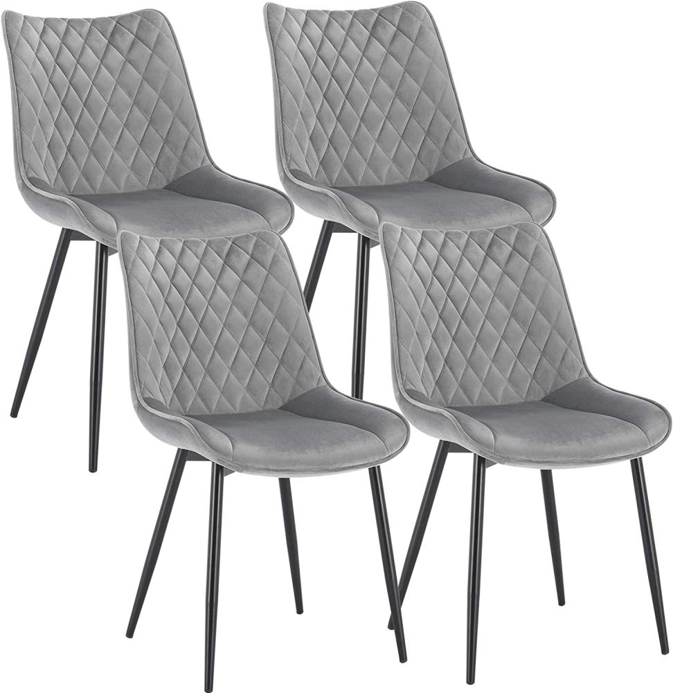 WOLTU 4 x Esszimmerstühle 4er Set Esszimmerstuhl Küchenstuhl Polsterstuhl Design Stuhl mit Rückenlehne, mit Sitzfläche aus Samt, Gestell aus Metall, Hellgrau, BH209hgr-4 Bild 1
