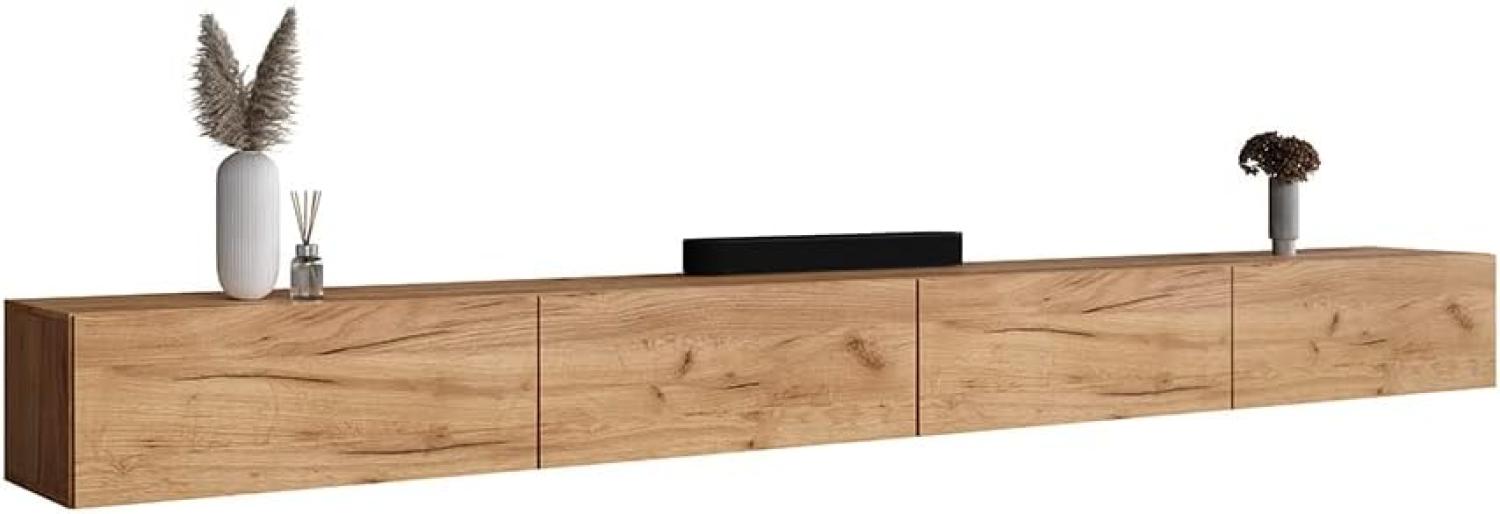 Planetmöbel TV Board 320 cm Gold Eiche, TV Schrank mit 4 Klappen als Stauraum, Lowboard hängend oder stehend, Sideboard Wohnzimmer Bild 1