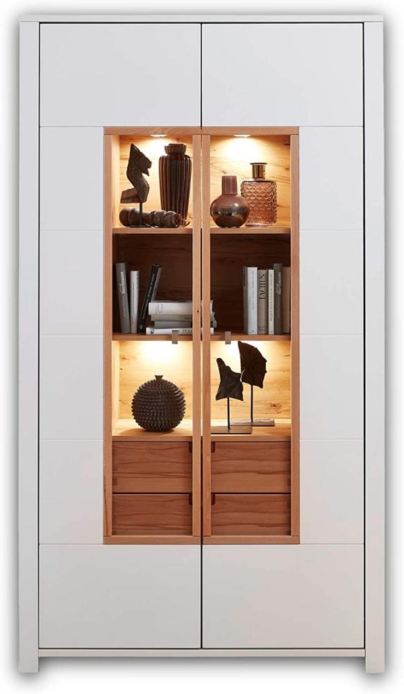 SERPIO Wohnwand Komplett-Set Weiß matt, Wildbuche massiv - Moderne Schrankwand für Ihr Wohnzimmer - 275 x 190 x 47 cm (B/H/T) Bild 1