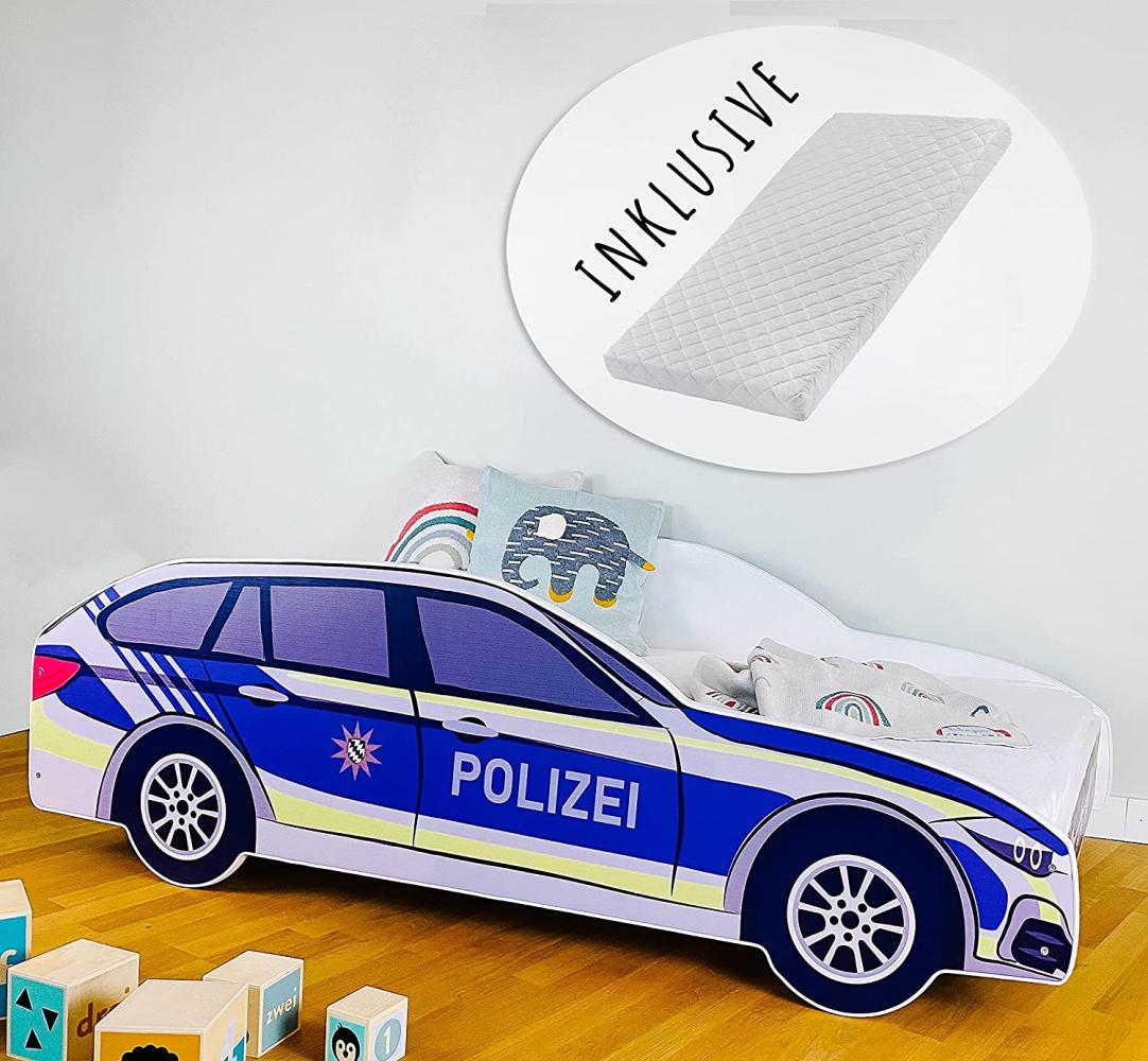Kids Collective 'Polizei' Autobett 70x140 cm, mit Matratze, Rausfallschutz und Lattenrost Bild 1