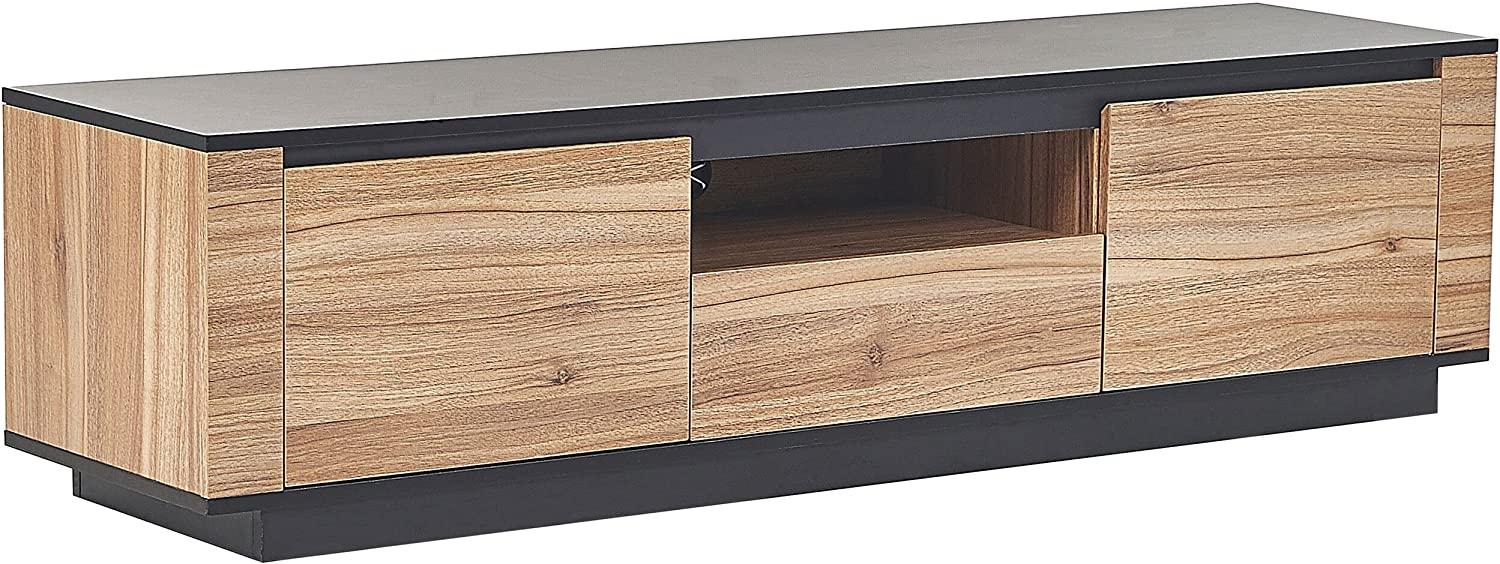 TV-Möbel heller Holzfarbton schwarz mit Schublade 152 x 40 x 39 cm BILLINGS Bild 1