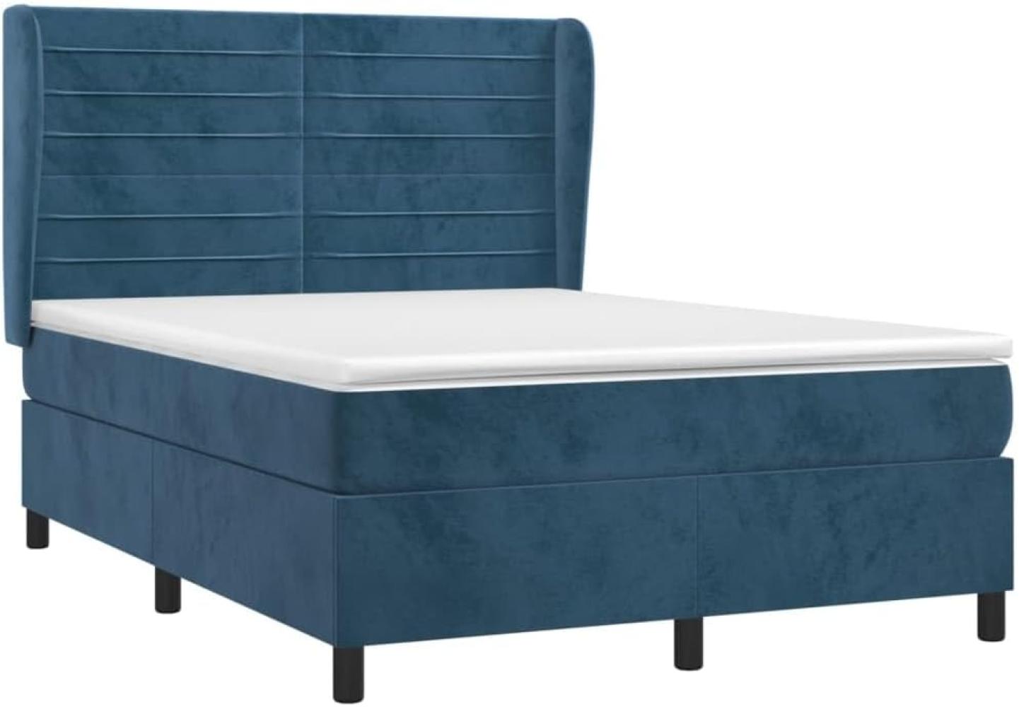 vidaXL Boxspringbett mit Matratze Dunkelblau 140x200 cm Samt Bild 1