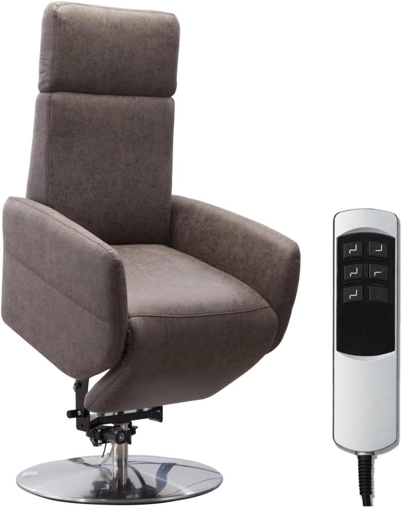 Cavadore TV-Sessel Cobra mit 2 E-Motoren und Aufstehhilfe / Elektrischer Fernsehsessel mit Fernbedienung / Relaxfunktion, Liegefunktion / bis 130 kg / M: 71 x 110 x 82 / Lederoptik Dunkelbraun Bild 1