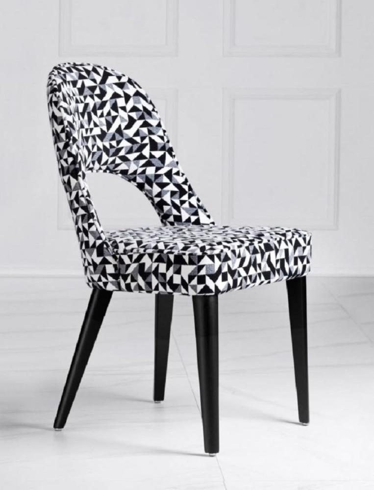 Casa Padrino Luxus Art Deco Esszimmer Stuhl Weiß / Grau / Schwarz 49 x 61 x H. 89 cm - Art Deco Küchenstuhl mit Muster - Esszimmer Möbel - Luxus Möbel - Art Deco Möbel - Luxus Einrichtung Bild 1