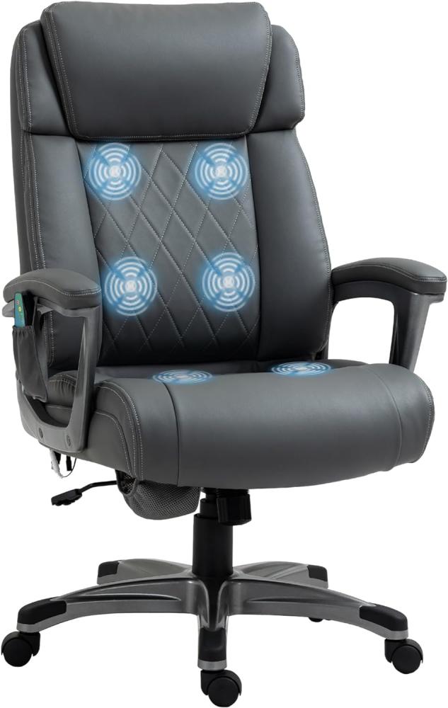 Vinsetto Massage-Bürostuhl 6-Punkt-Massage-Drehstuhl ergonomischer Stuhl Einstellbare aus Kunstleder mit gewölbter Kopfstütze und Armlehne Grau 70 x 76,5 x 114-124 cm Bild 1