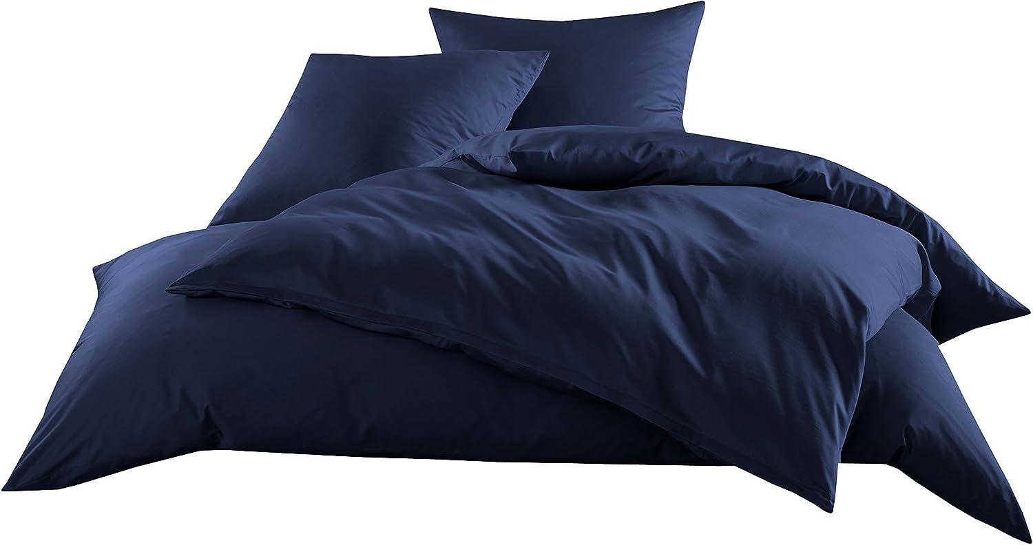 Bettwaesche-mit-Stil Mako-Satin / Baumwollsatin Bettwäsche uni / einfarbig dunkelblau Kissenbezug 40x80 cm Bild 1