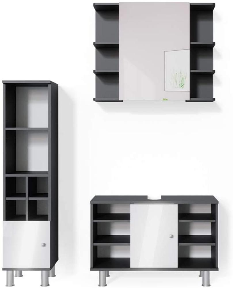 Vicco 3-tlg. Badmöbel-Set 'Fynn', Anthrazit/Weiß, mit Spiegelschrank, Unterschrank, 1 Midischrank (II) Bild 1