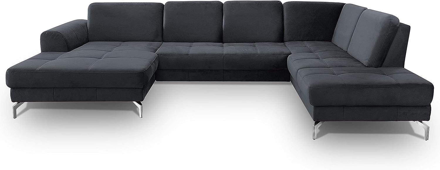 CAVADORE Wohnlandschaft Benda / Große Sofagarnitur mit XL-Longchair links & Federkern / Inkl. Sitztiefenverstellung / 332 x 87 x 226 / Samt: dunkelblau Bild 1