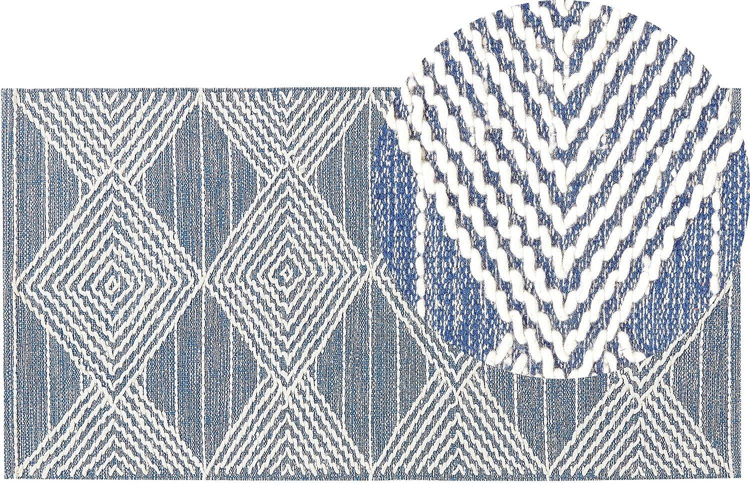 Teppich Wolle beige blau 80 x 150 cm geometrisches Muster Kurzflor DATCA Bild 1