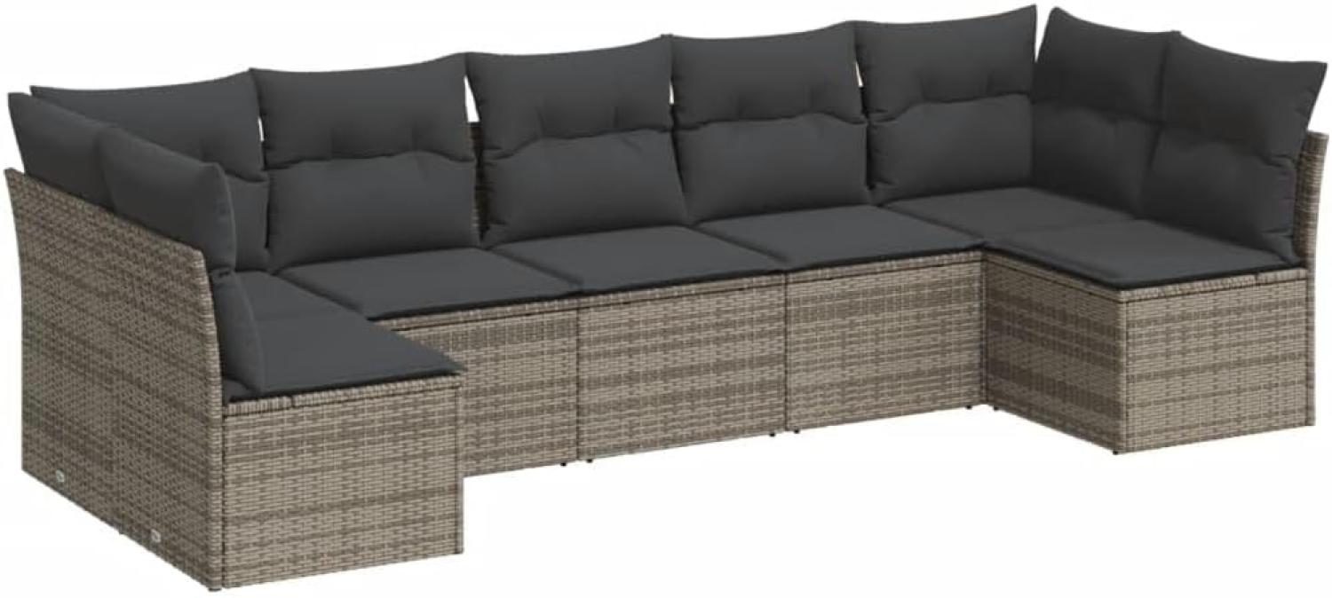 vidaXL 7-tlg. Garten-Sofagarnitur mit Kissen Grau Poly Rattan Bild 1