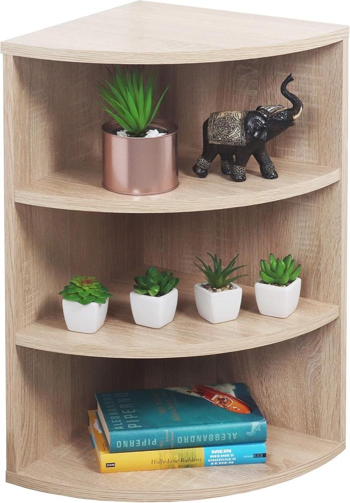 RICOO Eckregal Hängend 60 x 33 x 33 Braun Sonoma Eiche, Spanplatte aus Holz, Hängereral WM053-ES, Regal Wand, Bücherregal Eck Wandregal Ecke Küchenregal Wandboard Eckwandregal Schweberegal Bild 1