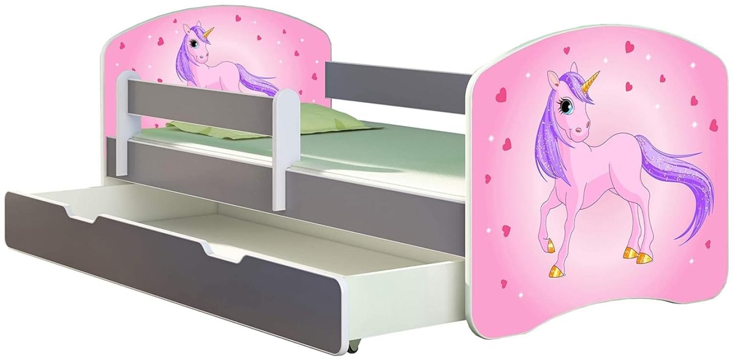 ACMA Kinderbett Jugendbett mit Einer Schublade und Matratze Grau mit Rausfallschutz Lattenrost II (17 Pony, 180x80 + Bettkasten) Bild 1