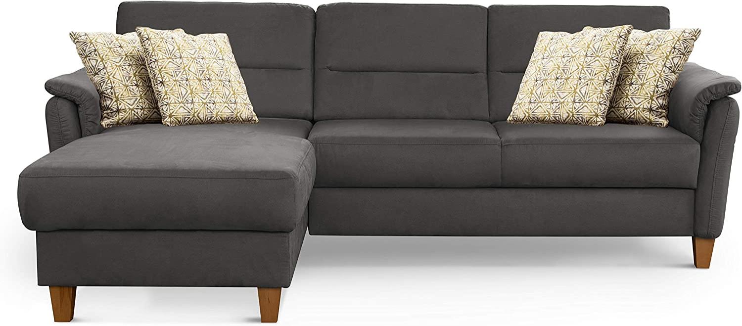 CAVADORE Ecksofa Palera / L-Form-Sofa im Landhausstil mit Federkern / 244 x 89 x 163 / Mikrofaser-Bezug, Grau Bild 1
