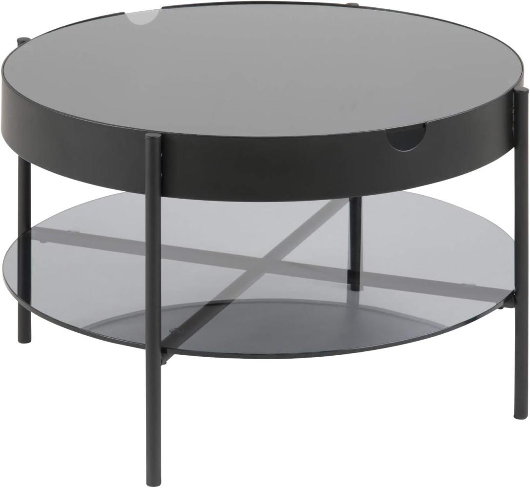 Glas Couchtisch Tipon rund Ø 75cm, Sofatisch Beistelltisch Wohnzimmer Metall Tisch schwarz Bild 1