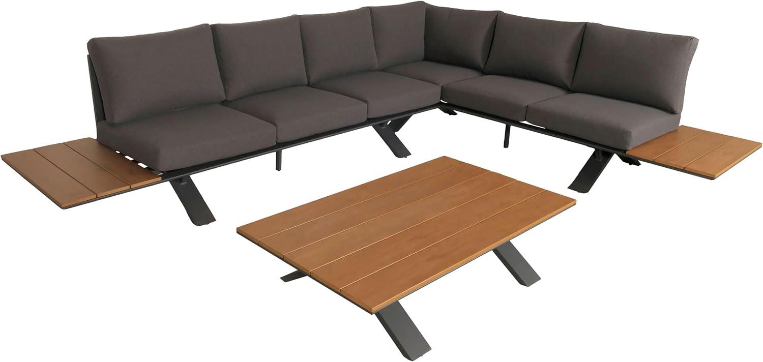 Aluminium Garten-Garnitur HWC-M62, Sitzgruppe Garten-/Lounge-Set Sofa, Holzoptik ~ Gestell anthrazit, Polster dunkelgrau Bild 1