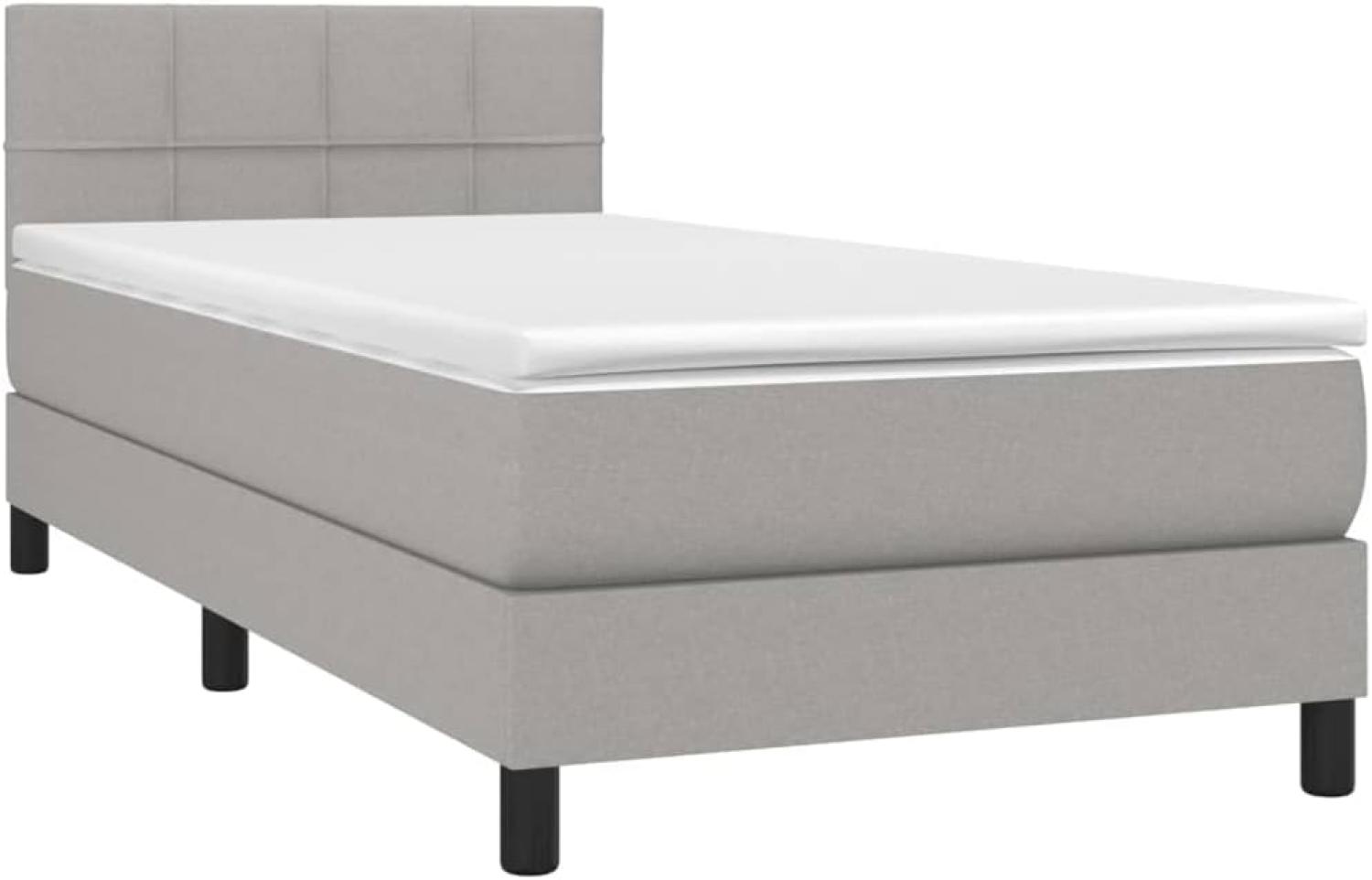 vidaXL Boxspringbett mit Matratze & LED Hellgrau 100x200 cm Stoff Bild 1