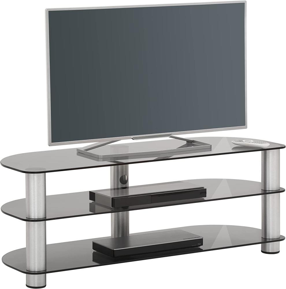 TV-Rack >MEDIA MODELLE GLAS< (BxHxT: 120x44x42 cm) in Metall Alu - Rauchglas Bild 1