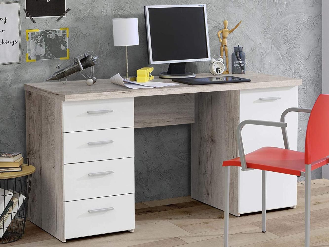 Schreibtisch >Balu< in Sandeiche Weiß matt - 145x76,3x60cm (BxHxT) Bild 1