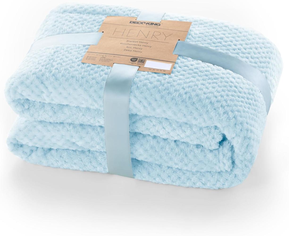 DecoKing Kuscheldecke 150x200 cm hellblau Decke Microfaser Wohndecke Tagesdecke Fleece weich sanft kuschelig skandinavischer Stil hellblau Henry Bild 1