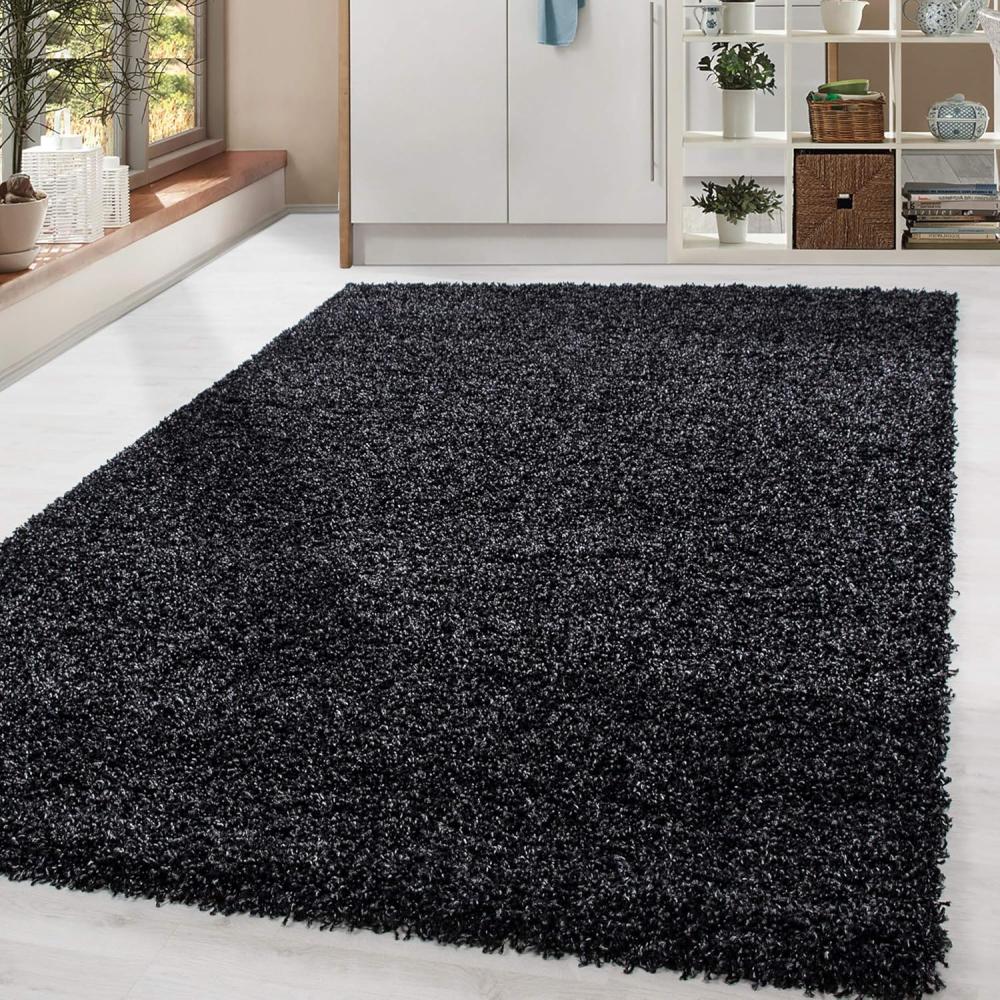 HomebyHome Shaggy Hochflor Teppich Wohnzimmer 120 x 170 cm Anthrazit - Teppich Flauschig, Modern, Plüsch und Extra Weich - Ideal für Schlafzimmer, Esszimmer und als Küchenteppich Bild 1