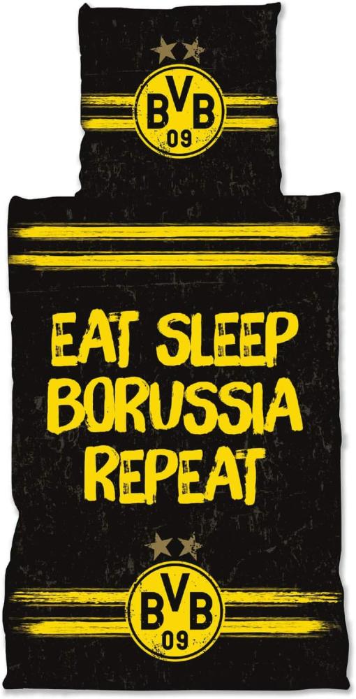 BVB Borussia Dortmund Bettwäsche Eat. Sleep. Borussia. Repeat. 135 x Bild 1