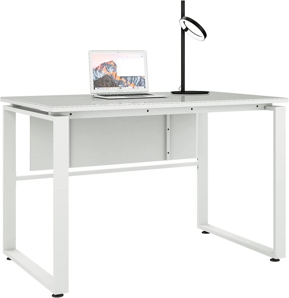 Schreibtisch >TRENDO< (BxHxT: 120x79x80 cm) in weiß matt - Weißglas Bild 1