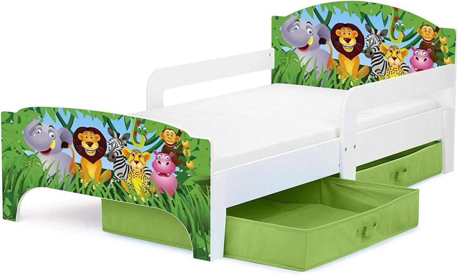 Leomark 'Tiere' Kinderbett mit Schubladen für Bettwäsche und Matratze 140 x 70 cm weiß Bild 1
