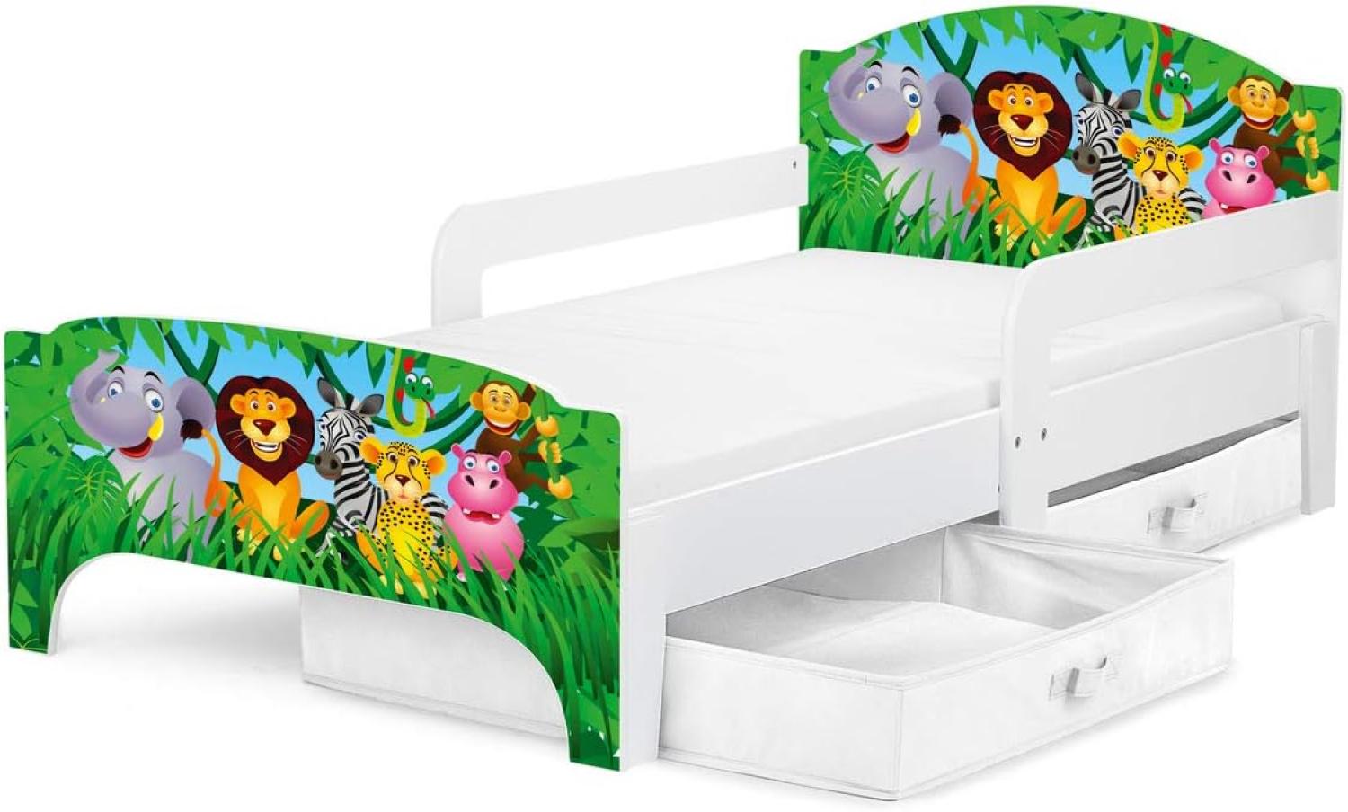 Leomark 'Tiere' Kinderbett mit Schubladen für Bettwäsche und Matratze 140 x 70 cm weiß Bild 1