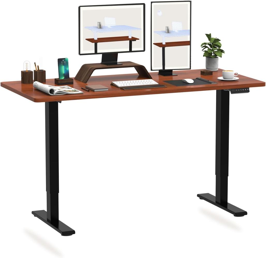 Flexispot Hemera Höhenverstellbarer Schreibtisch (120 x 60 cm), mit Memory-Steuerung und Softstart/-Stop& integriertes Anti-Kollisionssystem, Schwarz Gestell + Mahogany Tischplatte Bild 1