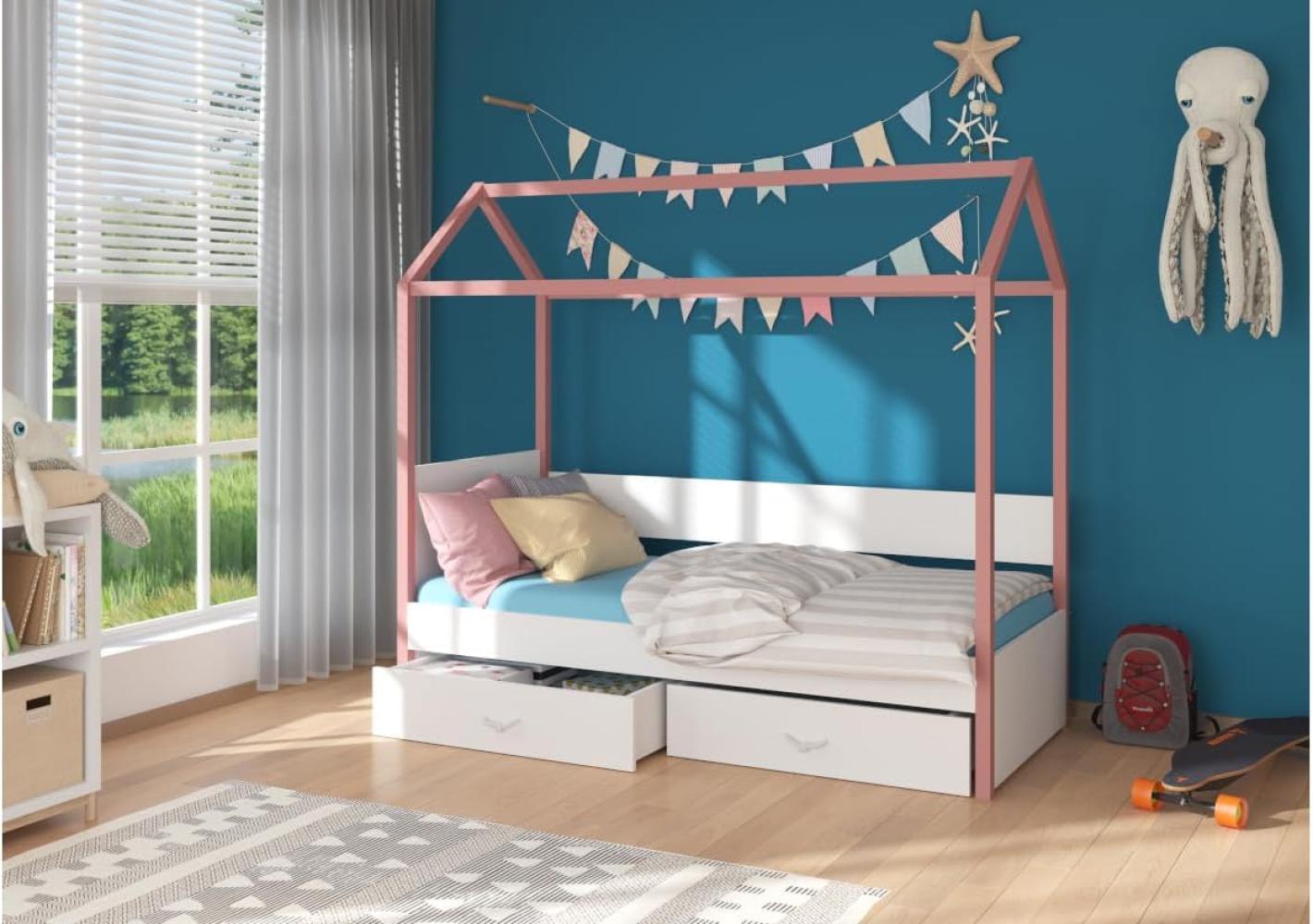 Kinderbett EMILIE+ Matratze, 80x180, rosa/weiß Bild 1