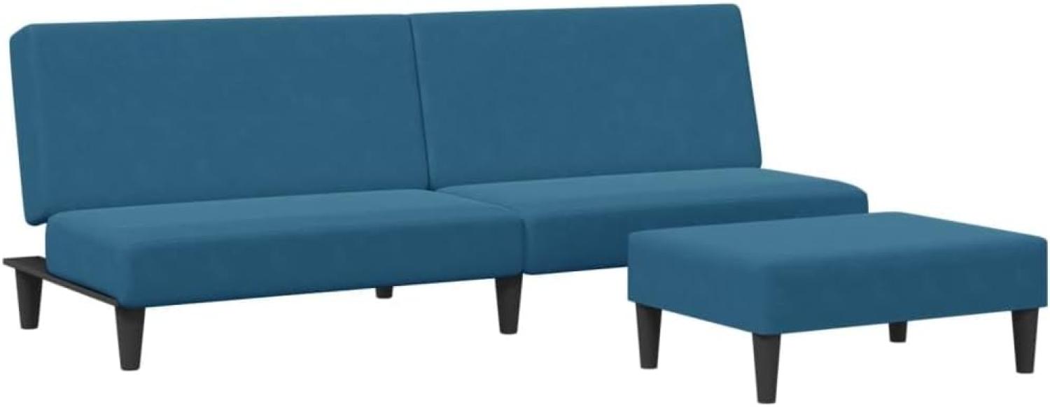 Schlafsofa 2-Sitzer mit Fußhocker Blau Samt (Farbe: Blau) Bild 1