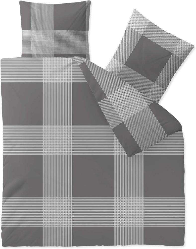 CelinaTex Touchme Biber Bettwäsche 200 x 220 cm 3teilig Baumwolle Bettbezug Stine Karo grau anthrazit Bild 1
