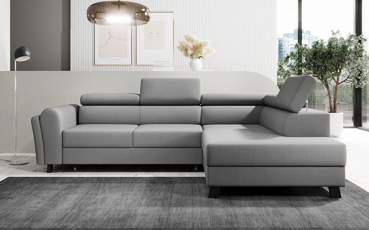 Designer Sofa Kira mit Schlaf- und Klappfunktion Stoff Grau Rechts Bild 1