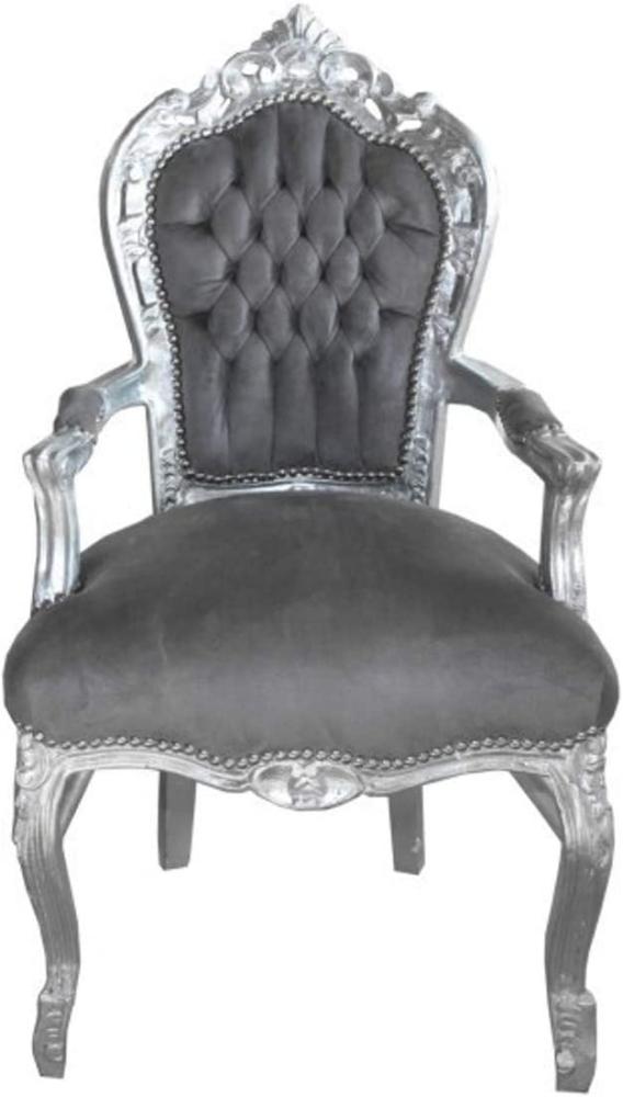 Casa Padrino Barock Esszimmer Stuhl mit Armlehnen Grau / Silber - Möbel Antik Stil Bild 1