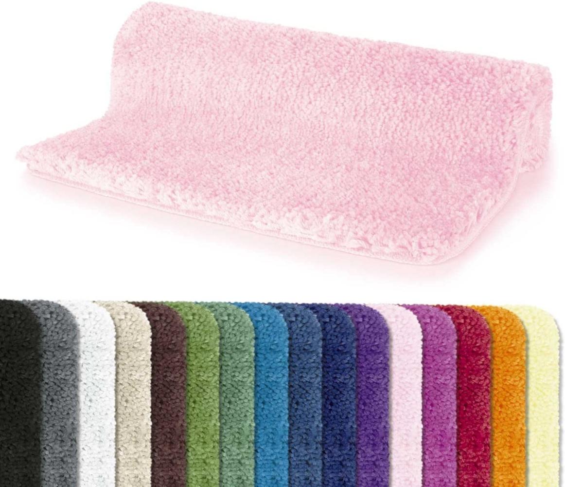 Spirella Badteppich Badematte Duschvorleger Mikrofaser Hochflor | flauschig | rutschhemmend | geeignet für Fußbodenheizung | 55x65 cm | Rosa Bild 1