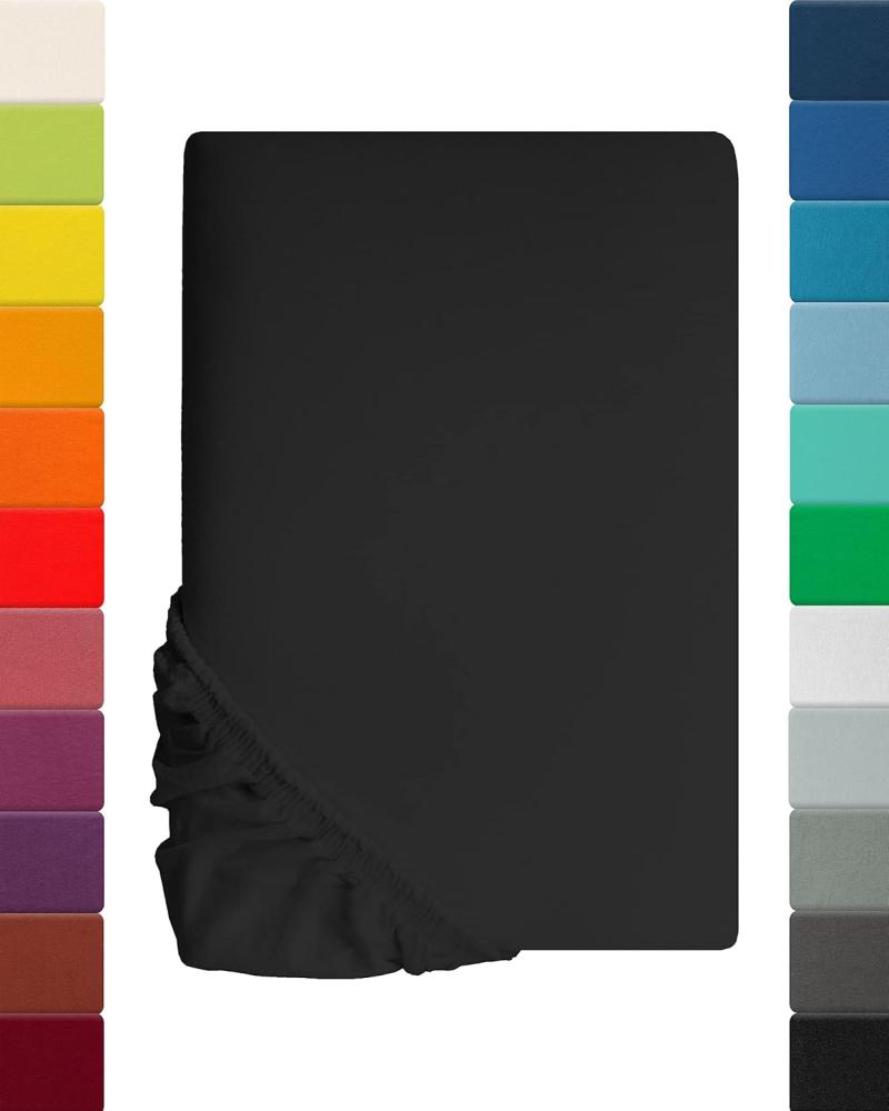 Kinder Jersey Spannbettlaken, Spannbetttuch, Lavea Serie Maya, 60x130cm | 70x140cm, Schwarz, 100% Baumwolle, hochwertige Verarbeitung, mit Gummizug Bild 1