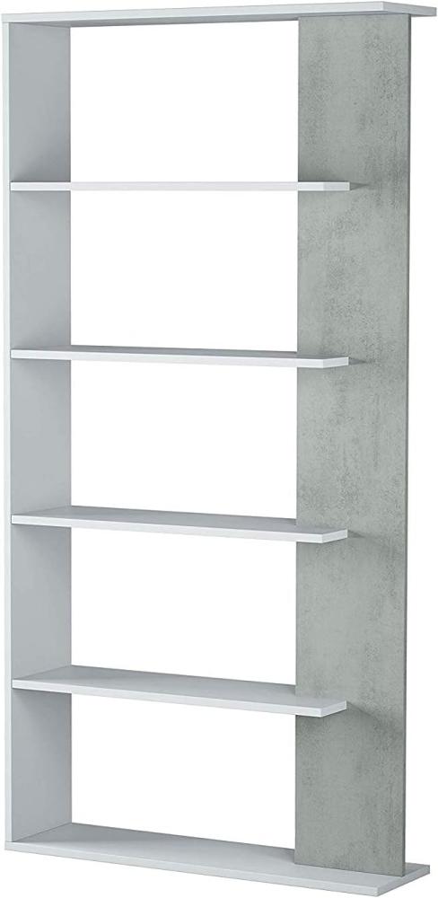 Dmora - Bücherregal Columbia, Doppelseitiges Bücherregal mit 5 Böden, Büro- oder Schlafzimmertrennregal, cm 90x25h180, Weiß und Zement Bild 1
