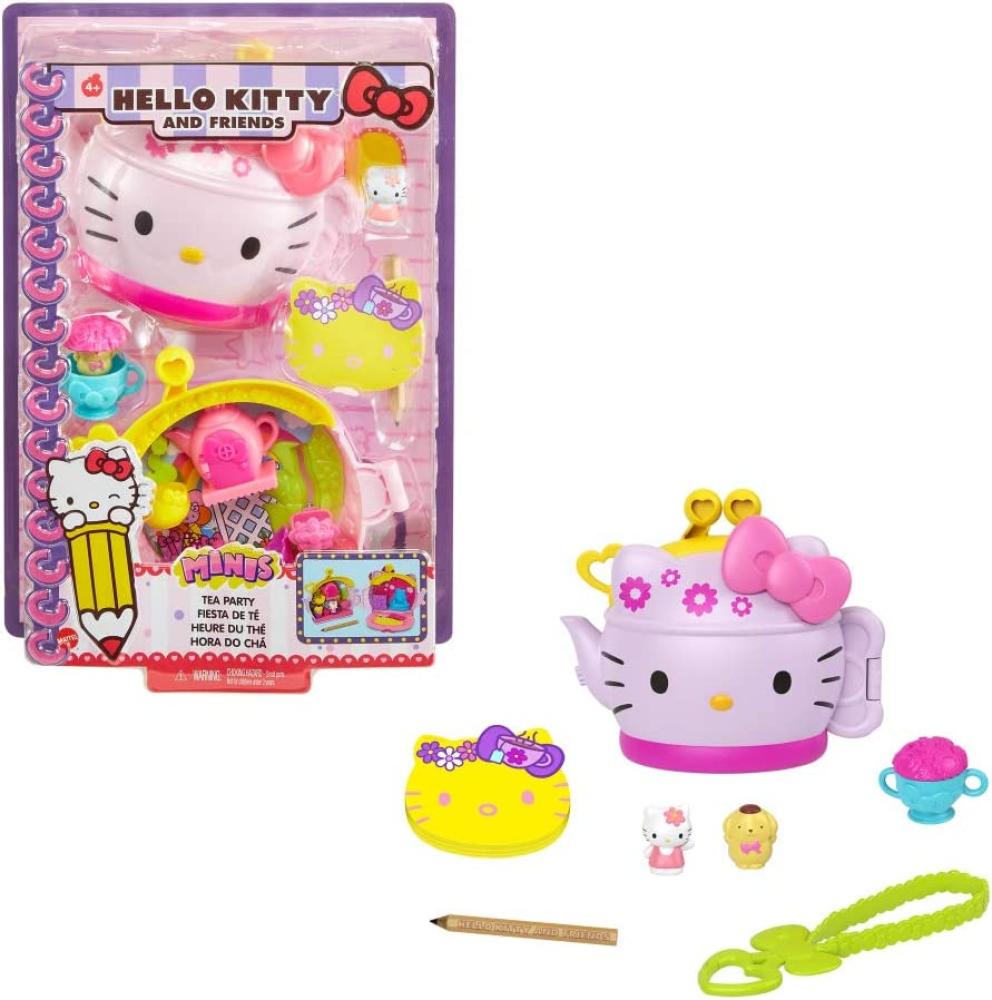 Hello Kitty GVB31 - Teeparty Schatulle (12,5 cm) mit 2 Sanrio Minis Figuren, Notizblock und Schreibwarenzubehör, tolles Spielzeug Geschenk für Kinder ab 4 Jahren Bild 1