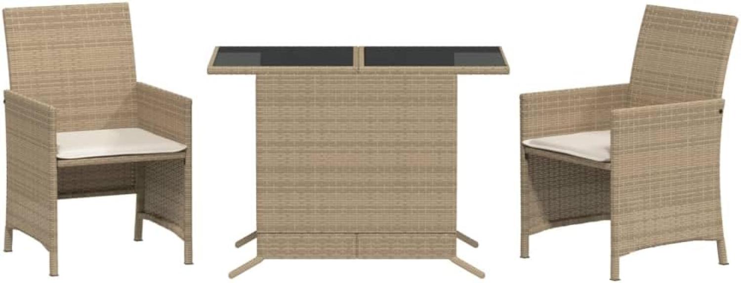 3-tlg. Bistro-Set mit Kissen Beige Poly Rattan Bild 1