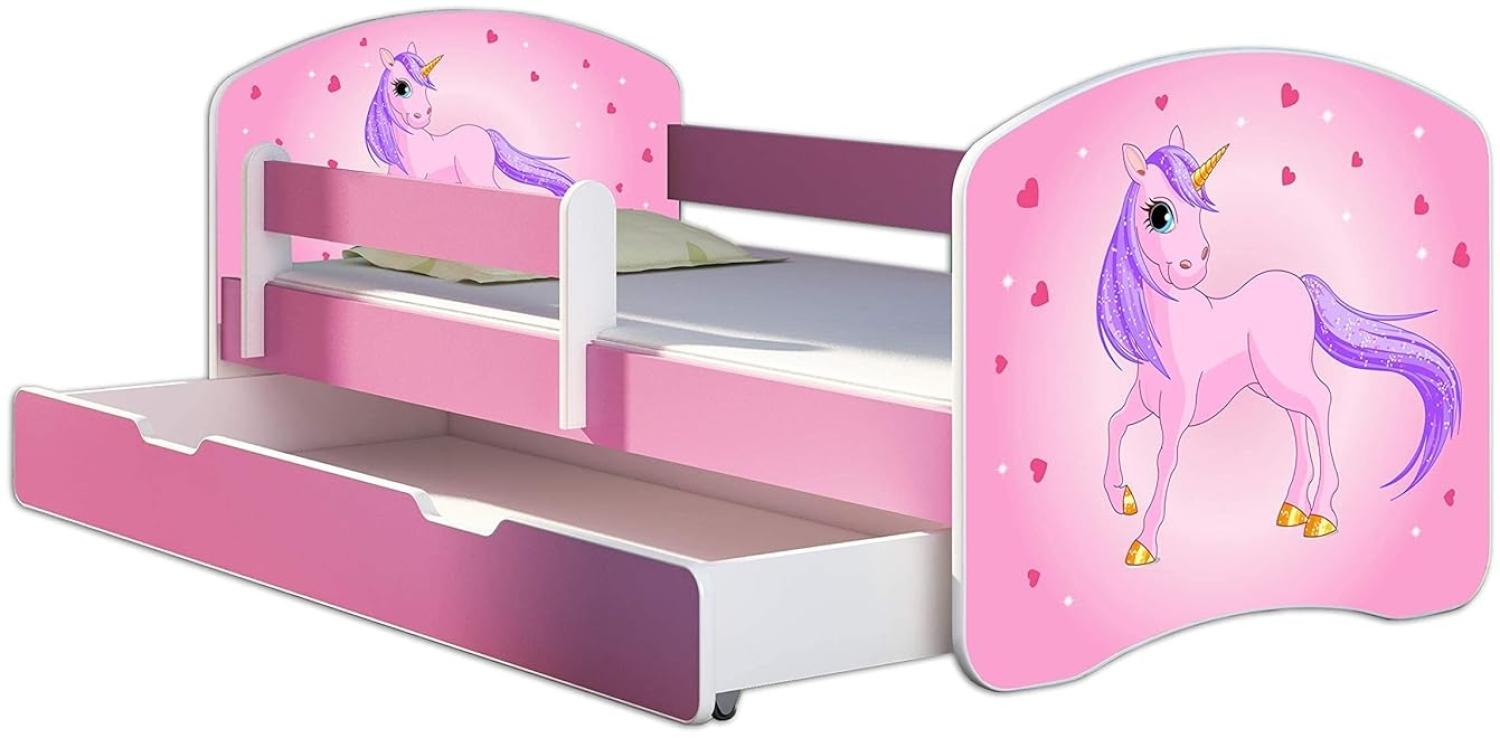 Kinderbett Jugendbett mit einer Schublade und Matratze Rausfallschutz Rosa 70 x 140 80 x 160 80 x 180 ACMA II (17 Pony, 80 x 160 cm mit Bettkasten) Bild 1