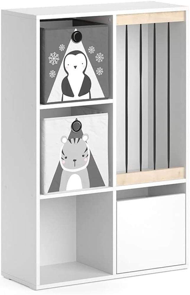 Vicco 'Luigi' Kinderregal, Weiß, mit 3 Fächern für Faltboxen, Schublade und großem Staufach, inkl. 2 Faltboxen Bild 1