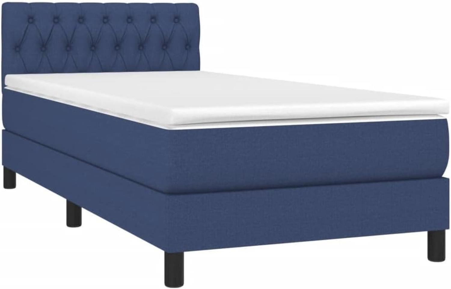 vidaXL Boxspringbett mit Matratze & LED Blau 100x200 cm Stoff Bild 1