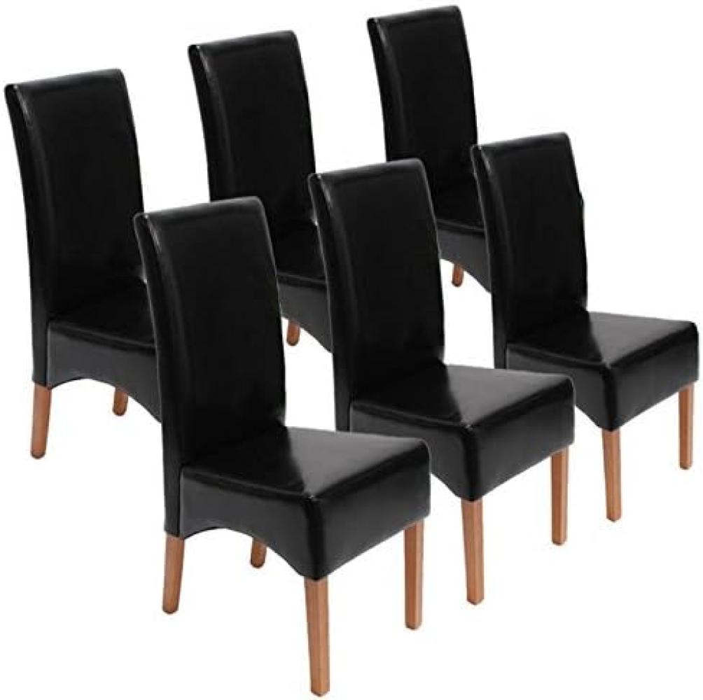 6er-Set Esszimmerstuhl Küchenstuhl Stuhl Latina, LEDER ~ schwarz,helle Beine Bild 1