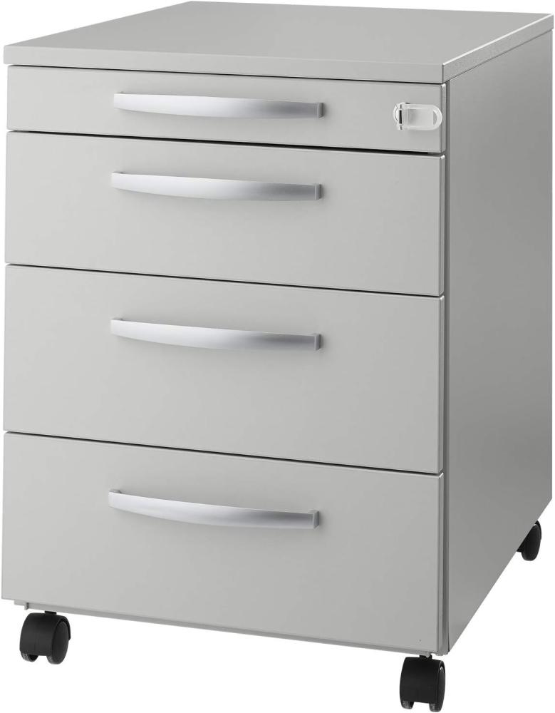 SCHÄFER SHOP Rollcontainer 3 Schubladen – Bürocontainer Aktenschrank Schubladenschrank, 1 Utensilienauszug, Zentralverriegelung - B 432 x T 580 x H 595 mm - Lichtgrau Bild 1