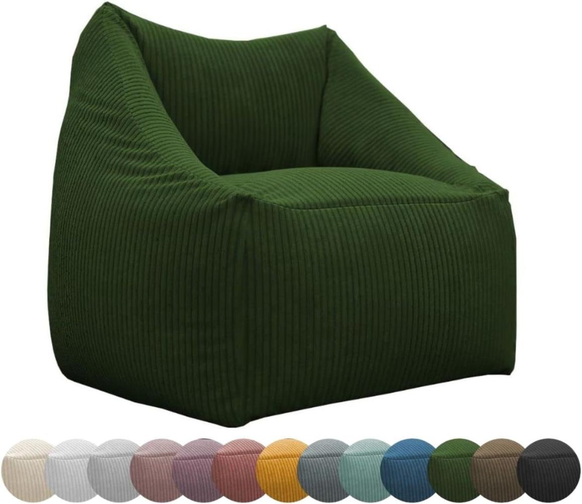 chilly pilley Cord Sitzsack Sitzkissen EPS-Perlen Füllung Bodenkissen Sessel Gartenkissen Kissen Lounge mit Rückenlehne Sitz (Dunkelgrün) Bild 1